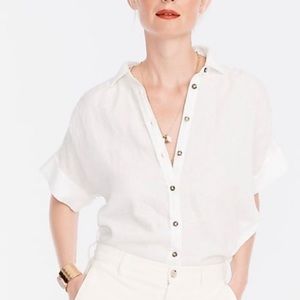 J Crew Relaxed Fit Baird McNutt Linen Button Down Short Sleeve Top Size M